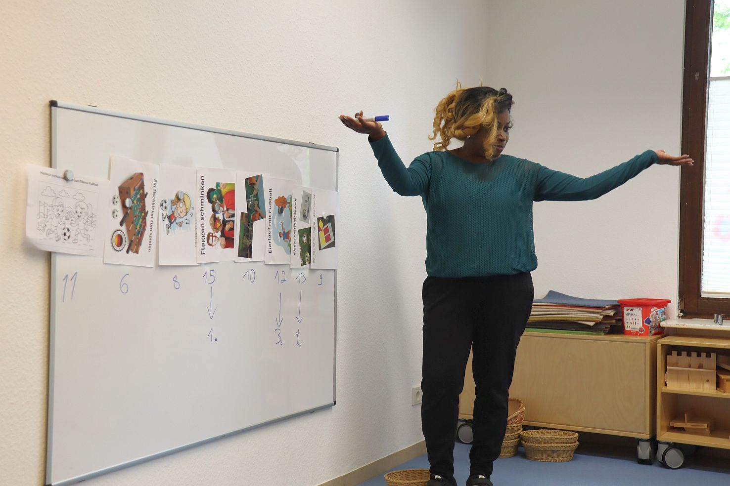 Eine Erzieherin hat das Ergebnis der Abstimmung an die Wand gezeichnet
