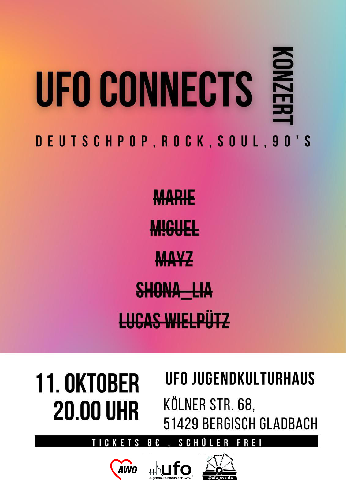 Konzert UFO Connects 11.10.2025 UFO Connects Konzert im UFO Jugendkulturhaus der AWO mit Lucas Wielpütz und Weiteren