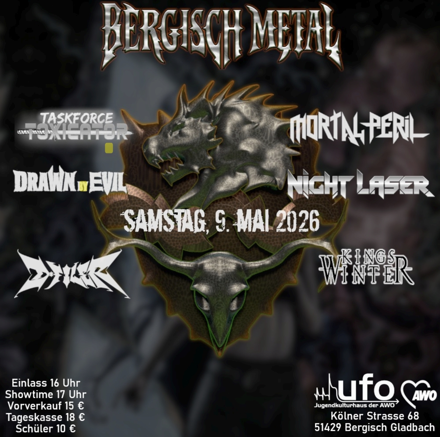 Bergisch Metal 9. Mai 2026 Das ist der Flyer vom Bergisch Metal im UFO am 9. Mai 2026