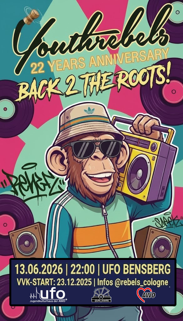 YouthRebels Party im UFO am 13.06.2026 juni mit logos YouthRebels Party im UFO am 13.06.2026 juni